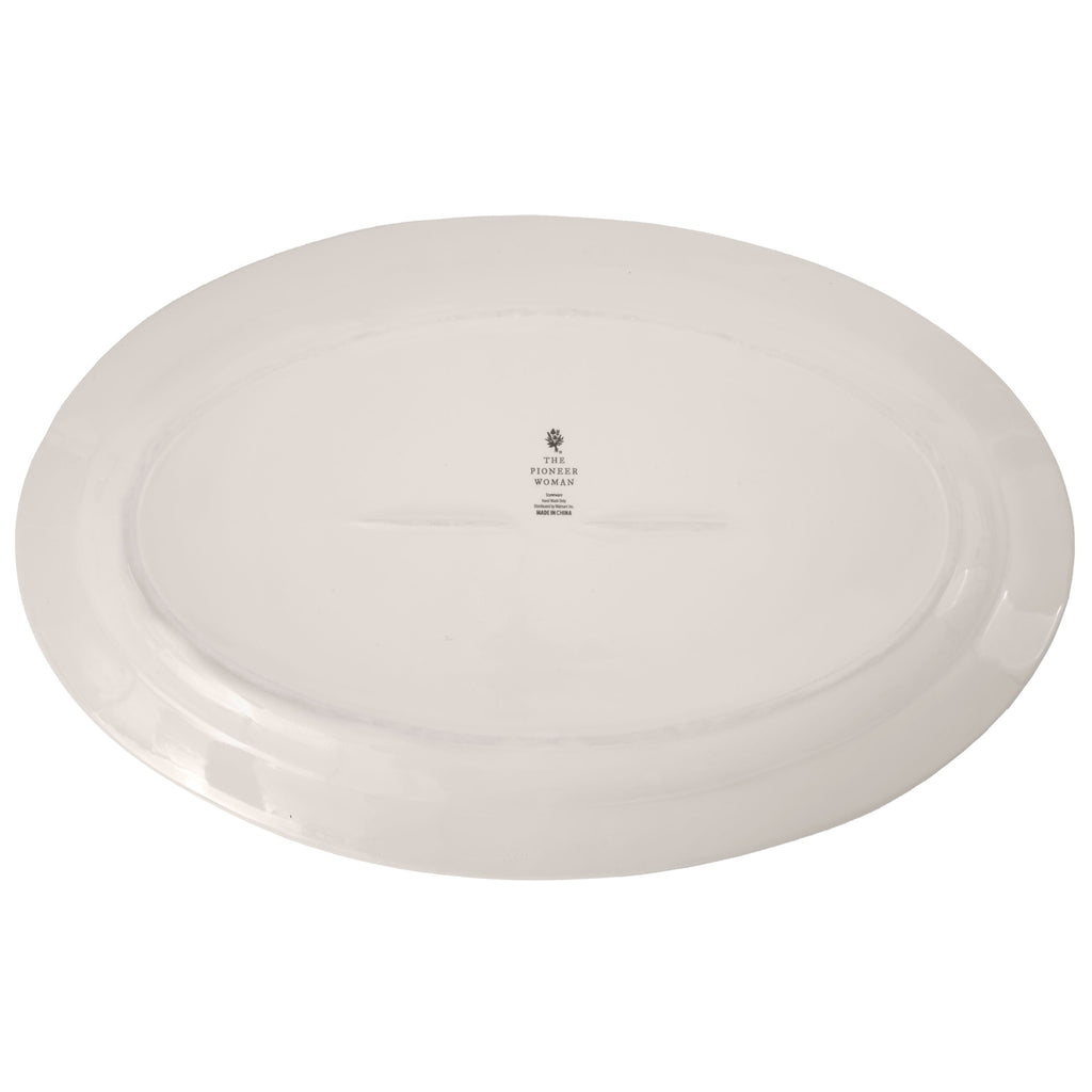 The Pioneer Woman Vintage Lace 20-inch Stoneware Oval Serving Tray Platter, White
