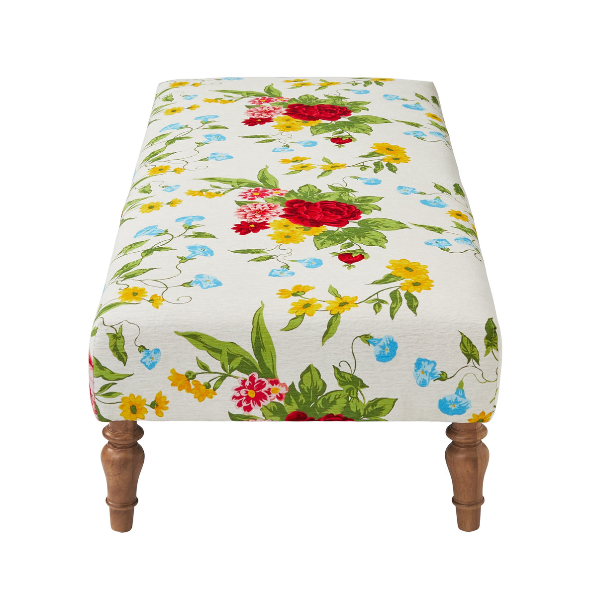 The Pioneer Woman Vintage Floral Fabric Rectangular Ottoman, White