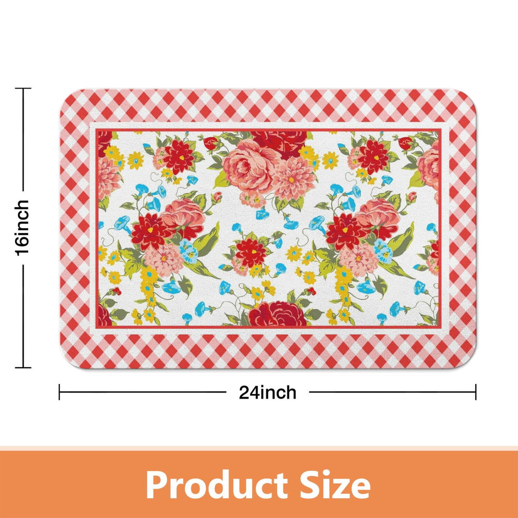 Flower Kitchen Mat Sets 2 Piece Farmhouse Anti Fatigue Waterproof Stain Resistant Floor Rug Non Slip Pioneer Flower Woman Kitchen Laundry Room Rug - 17x30+17x47Inch
