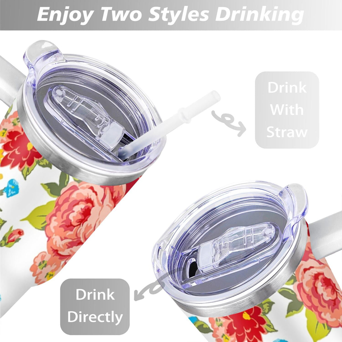 40 Oz Tumbler with Handle Lid and Straw Pioneer Flower Women Stainless Steel Travel Mug Double Walled Vacuum Insulated Cup, Christmas Birthday Gifts for Indoor Outdoor Sports