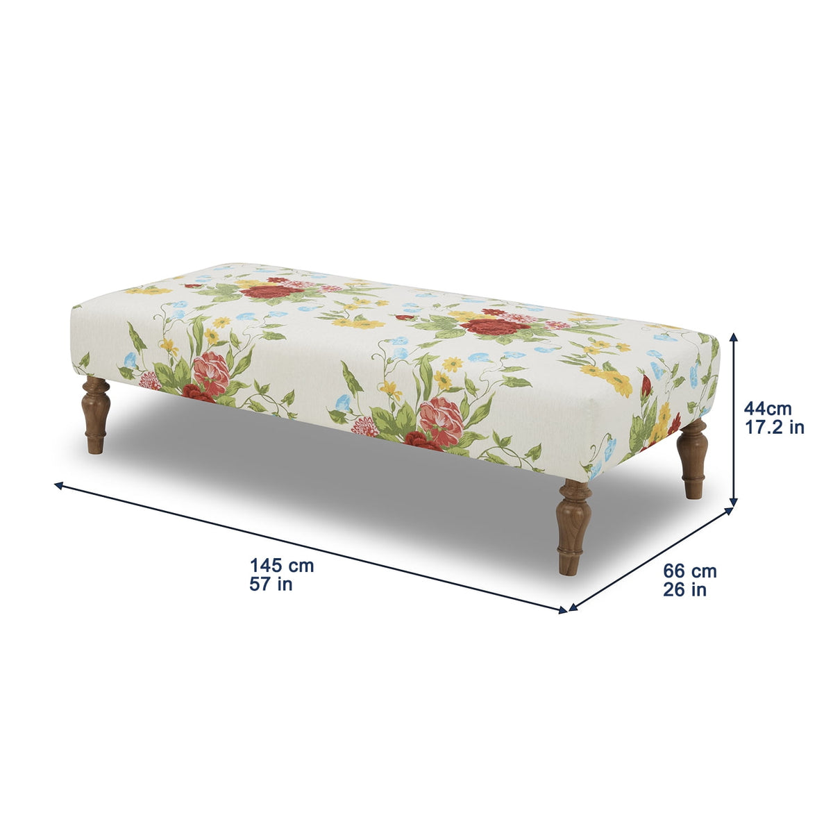 The Pioneer Woman Vintage Floral Fabric Rectangular Ottoman, White