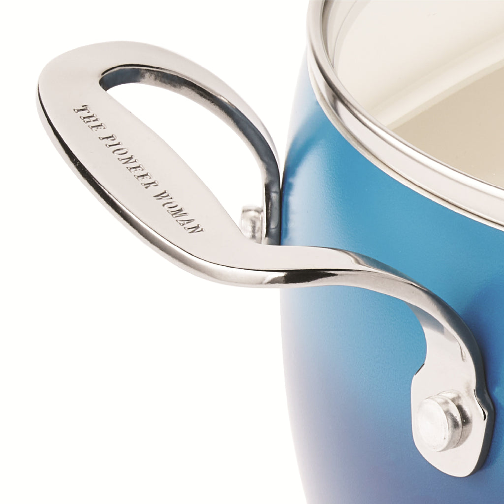 The Pioneer Woman Harlow 15-Piece Cookware Set, Ceramic Non-Stick Pots and Pans Set,  Denim Blue