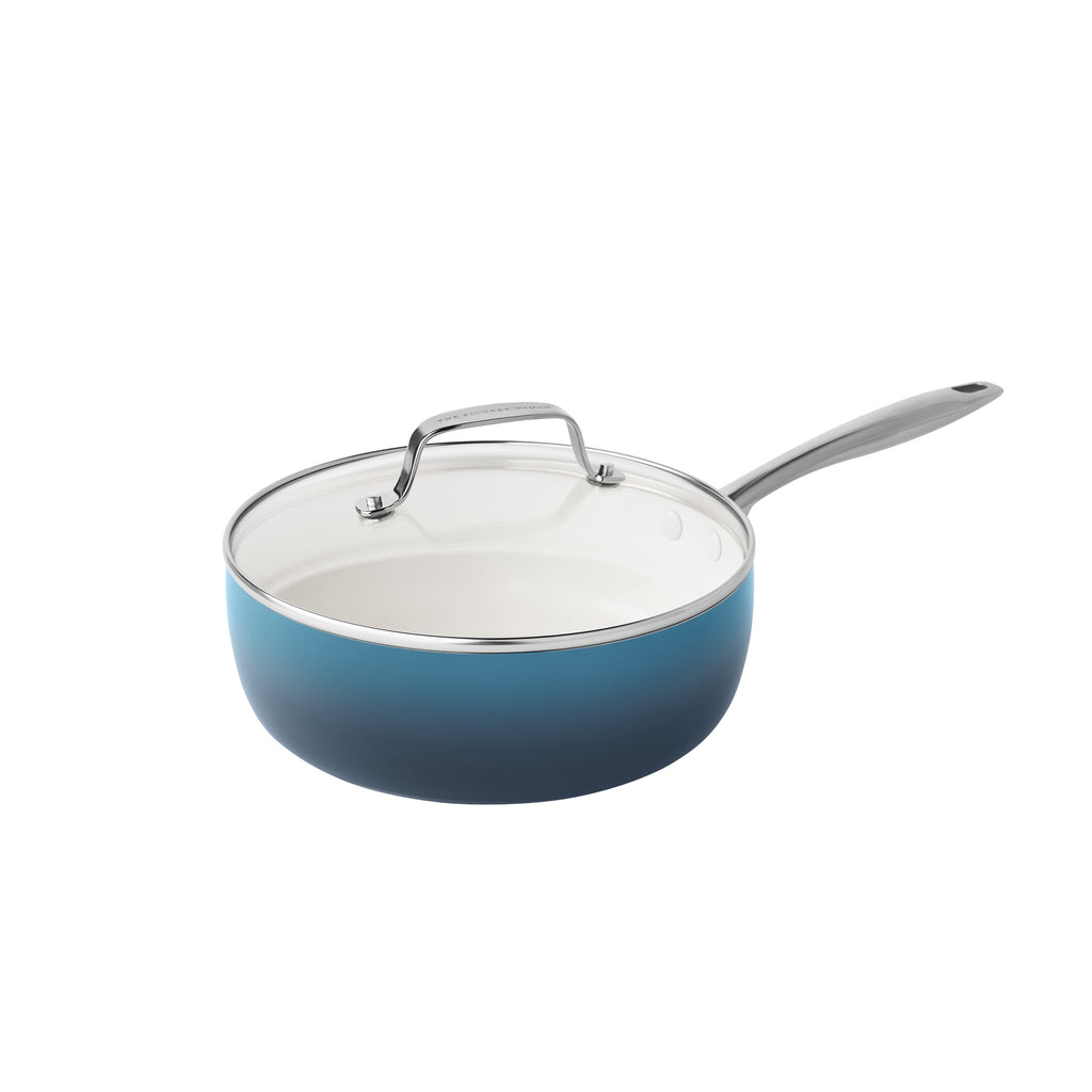 The Pioneer Woman Harlow 15-Piece Cookware Set, Ceramic Non-Stick Pots and Pans Set,  Denim Blue