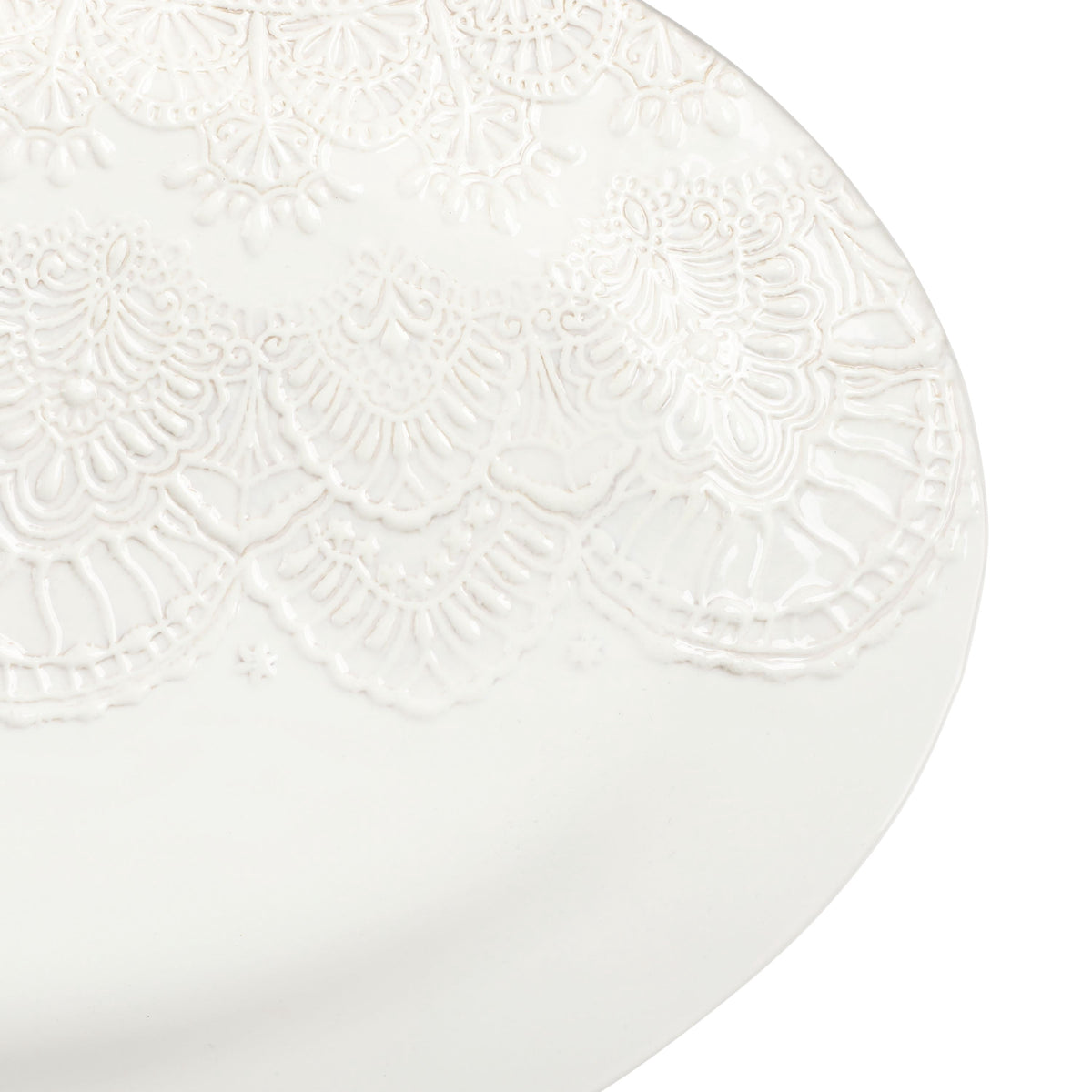 The Pioneer Woman Vintage Lace 20-inch Stoneware Oval Serving Tray Platter, White