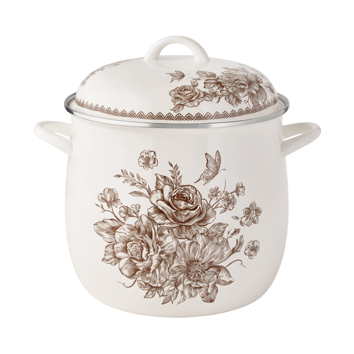 The Pioneer Woman Agatha 12 Qt Enamel on Steel Stock Pot with Lid, Brown