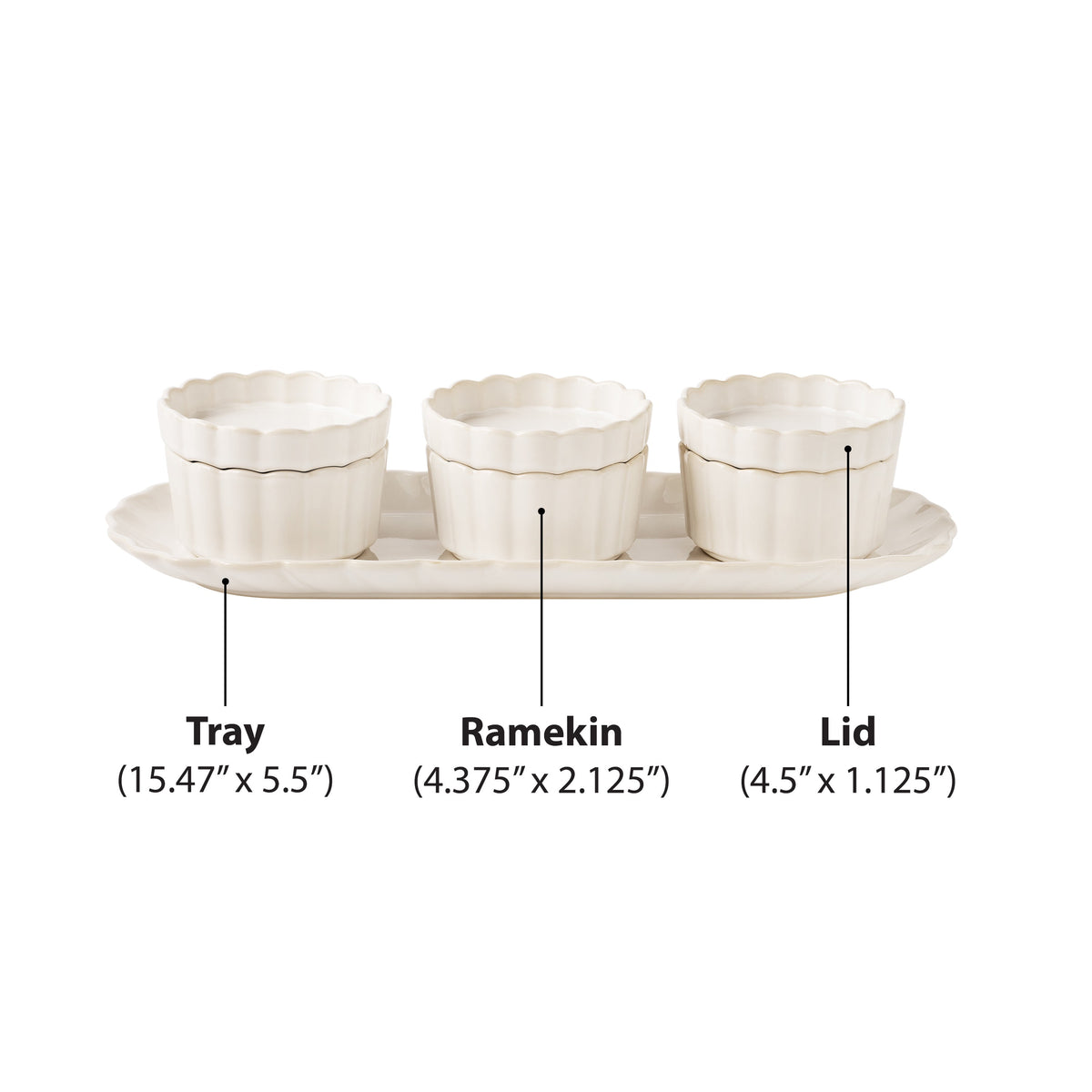 Pioneer Woman Cream Colette Tray with 3 Bowls with lids