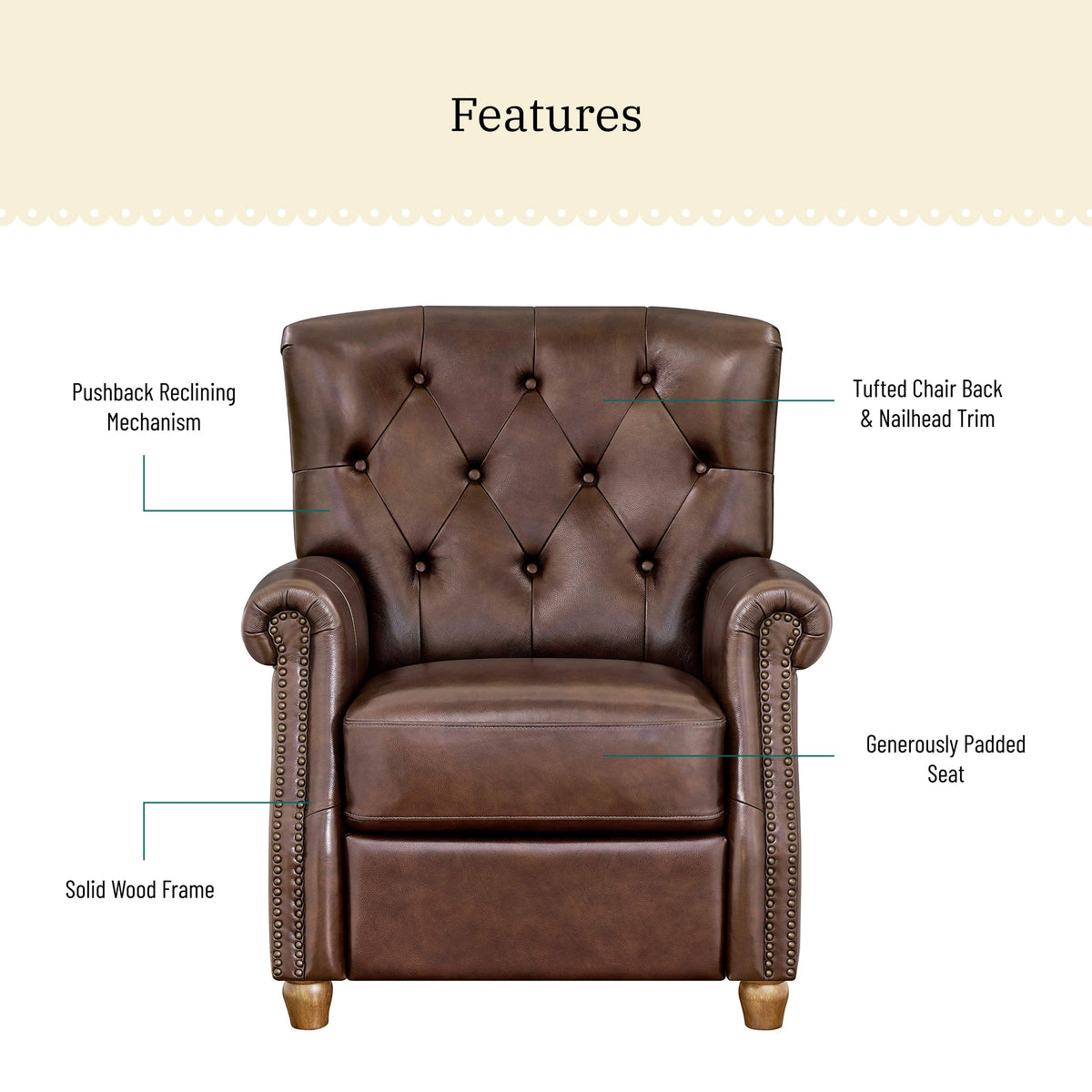 Pioneer Woman Harper Leather Recliner with Whiskey Upholstery