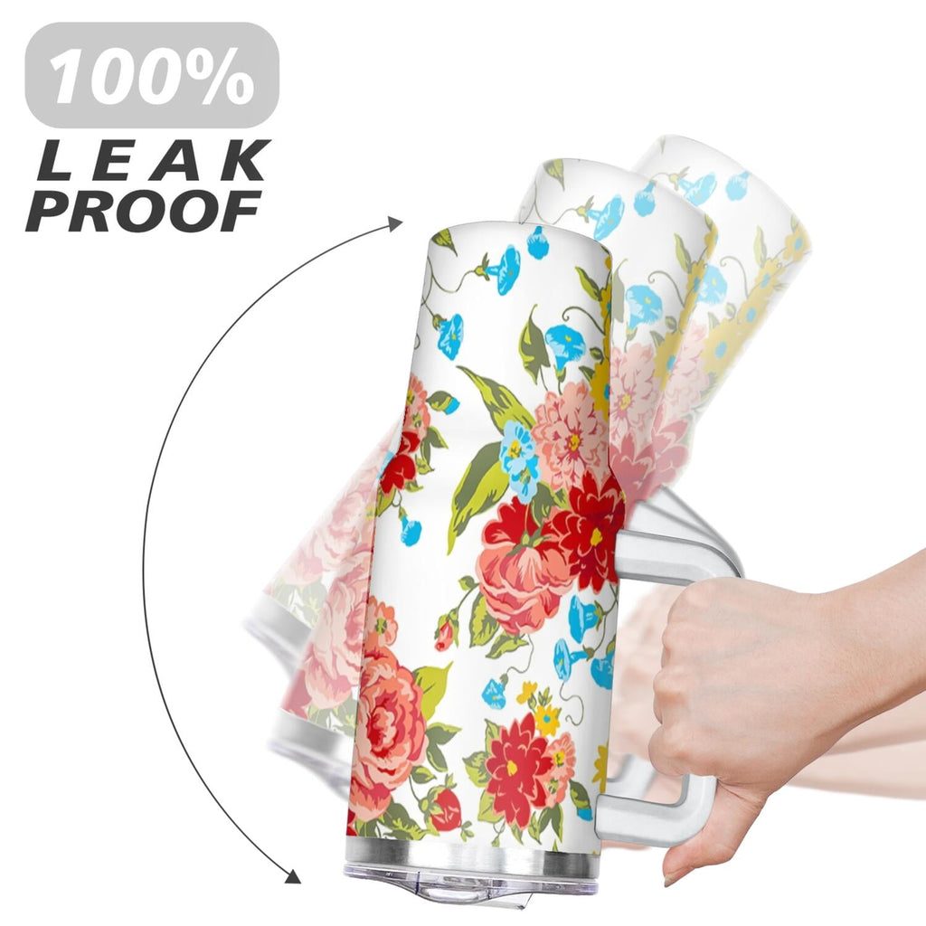 40 Oz Tumbler with Handle Lid and Straw Pioneer Flower Women Stainless Steel Travel Mug Double Walled Vacuum Insulated Cup, Christmas Birthday Gifts for Indoor Outdoor Sports