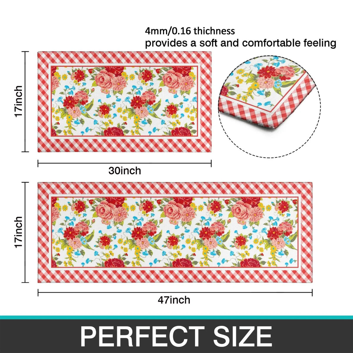 Flower Kitchen Mat Sets 2 Piece Farmhouse Anti Fatigue Waterproof Stain Resistant Floor Rug Non Slip Pioneer Flower Woman Kitchen Laundry Room Rug - 17x30+17x47Inch