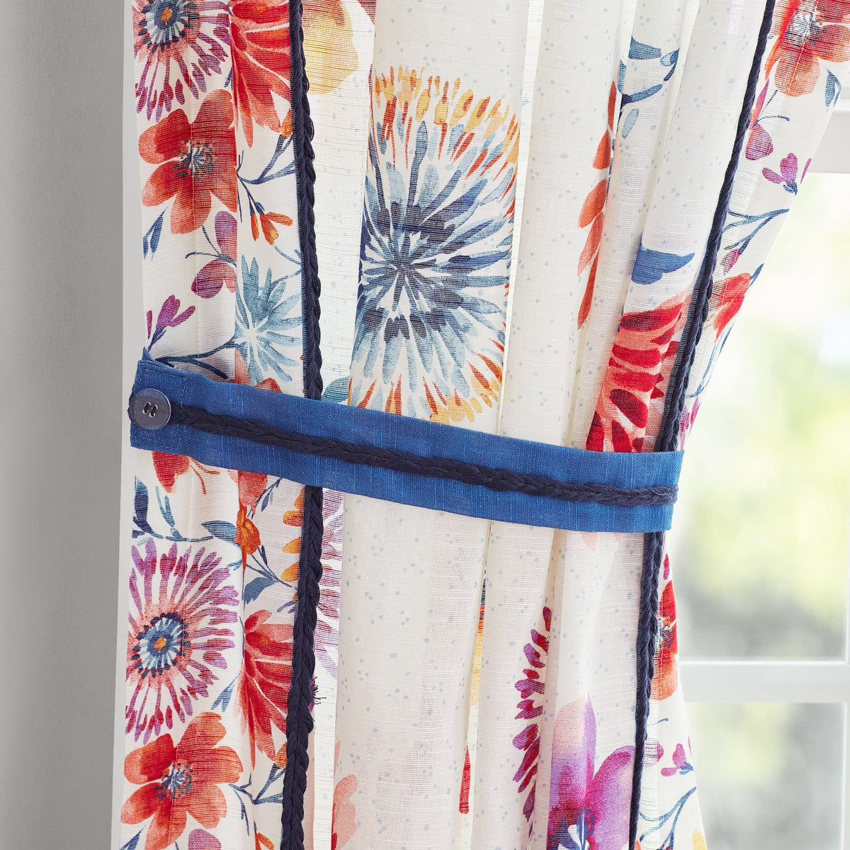 The Pioneer Woman Sheer Cotton Curtain Panel, Floral,1 Panel, 50"W x 84"L