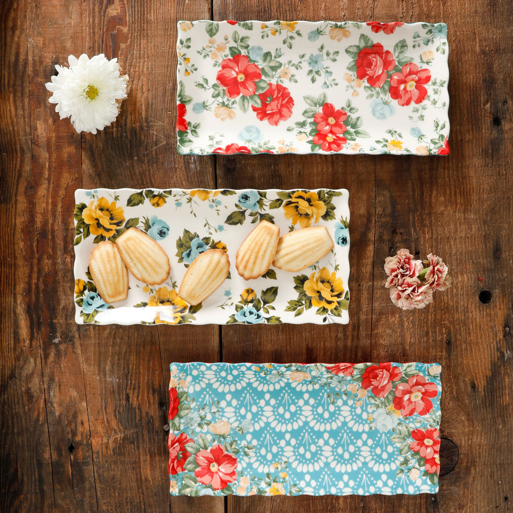 The Pioneer Woman Floral Medley 12.3" Stoneware Serving Platters, 3-Piece Set