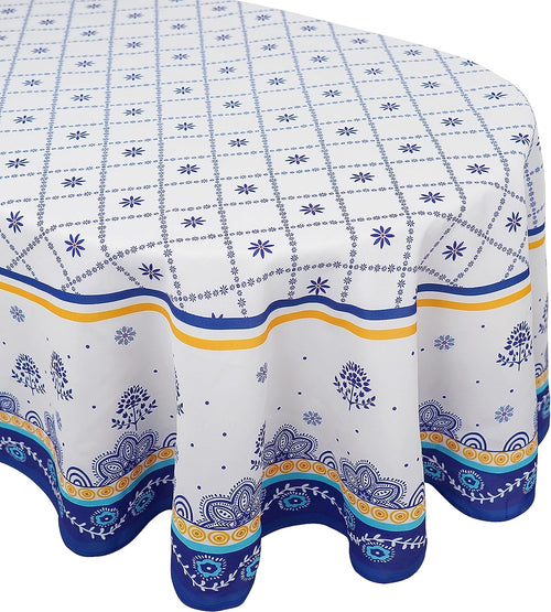 Polish Pottery Style Tablecloth, Blue Ceramic Table Cloth, Farmhouse Tablecover for Oval Tables 60 x 84, Perfect for Kitchen Dinner, Restaurant,Holiday Picnic Party Table Cover