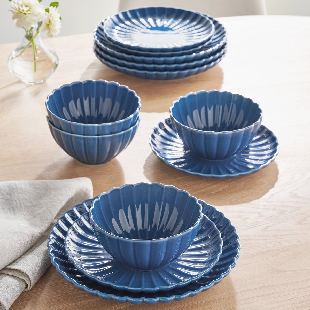 The Pioneer Woman Colette 12-Piece Stoneware Dinnerware Set, Blue