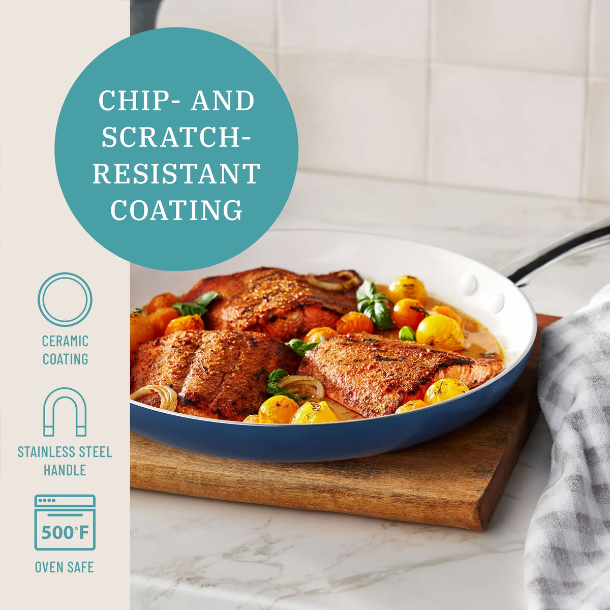 The Pioneer Woman Harlow 12" Ceramic Non-Stick Fry Pan, Denim Blue