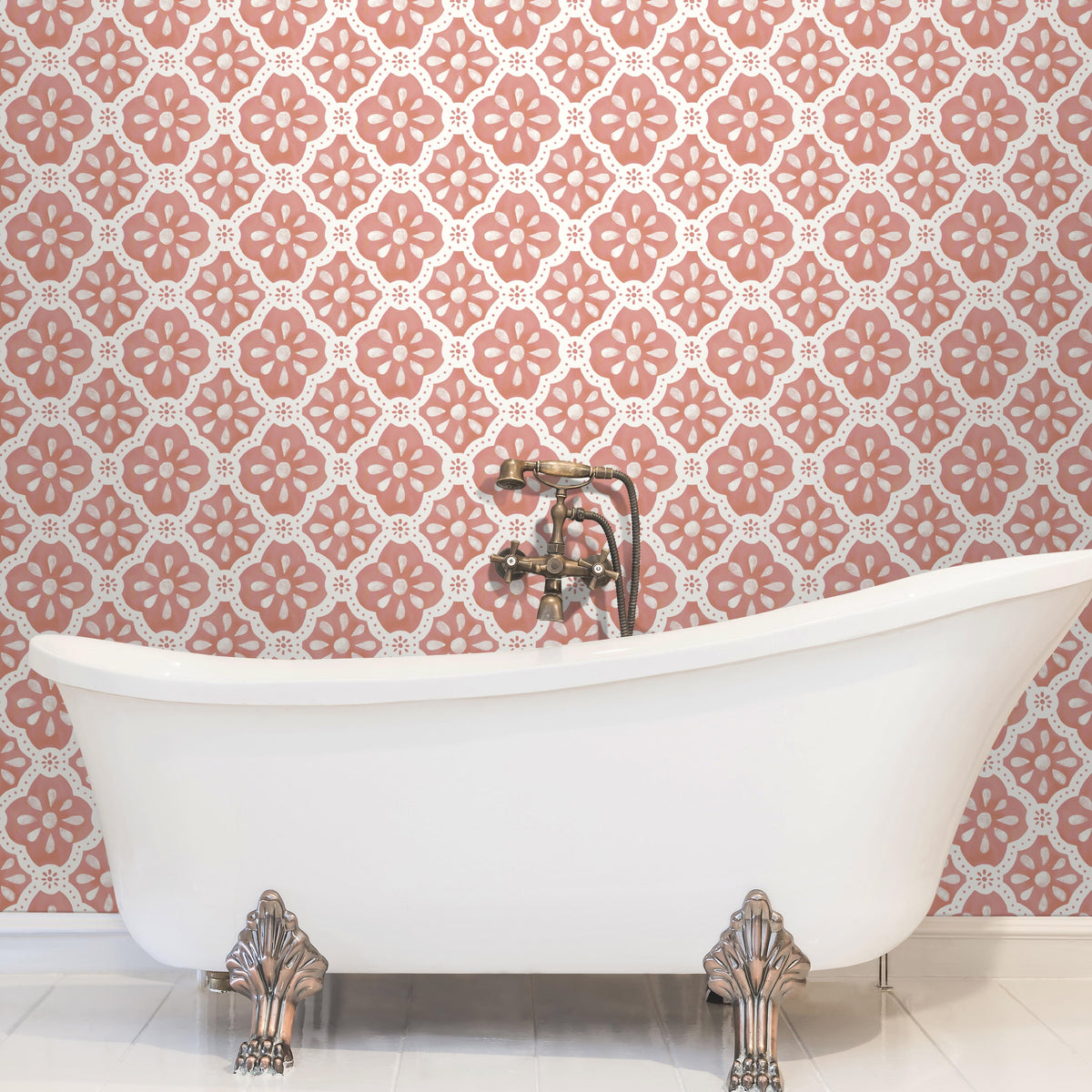 The Pioneer Woman Pink Salmon Washy Trellis Peel and Stick Wallpaper, 18" x 18.86'