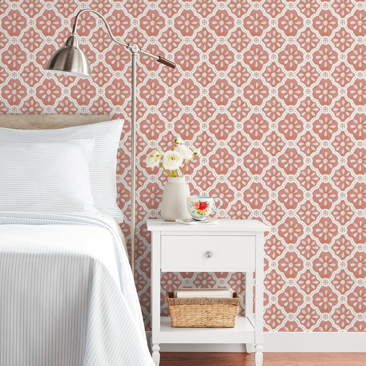The Pioneer Woman Pink Salmon Washy Trellis Peel and Stick Wallpaper, 18" x 18.86'