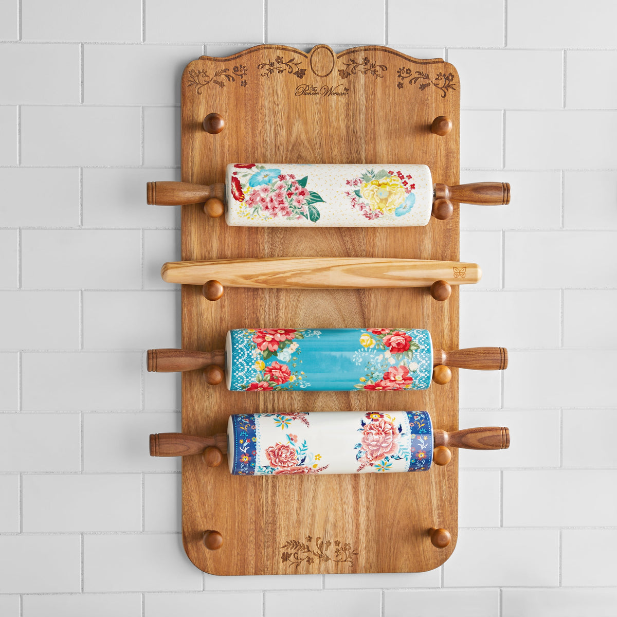The Pioneer Woman 26-inch x 14-inch Wood Rolling Pin Rack