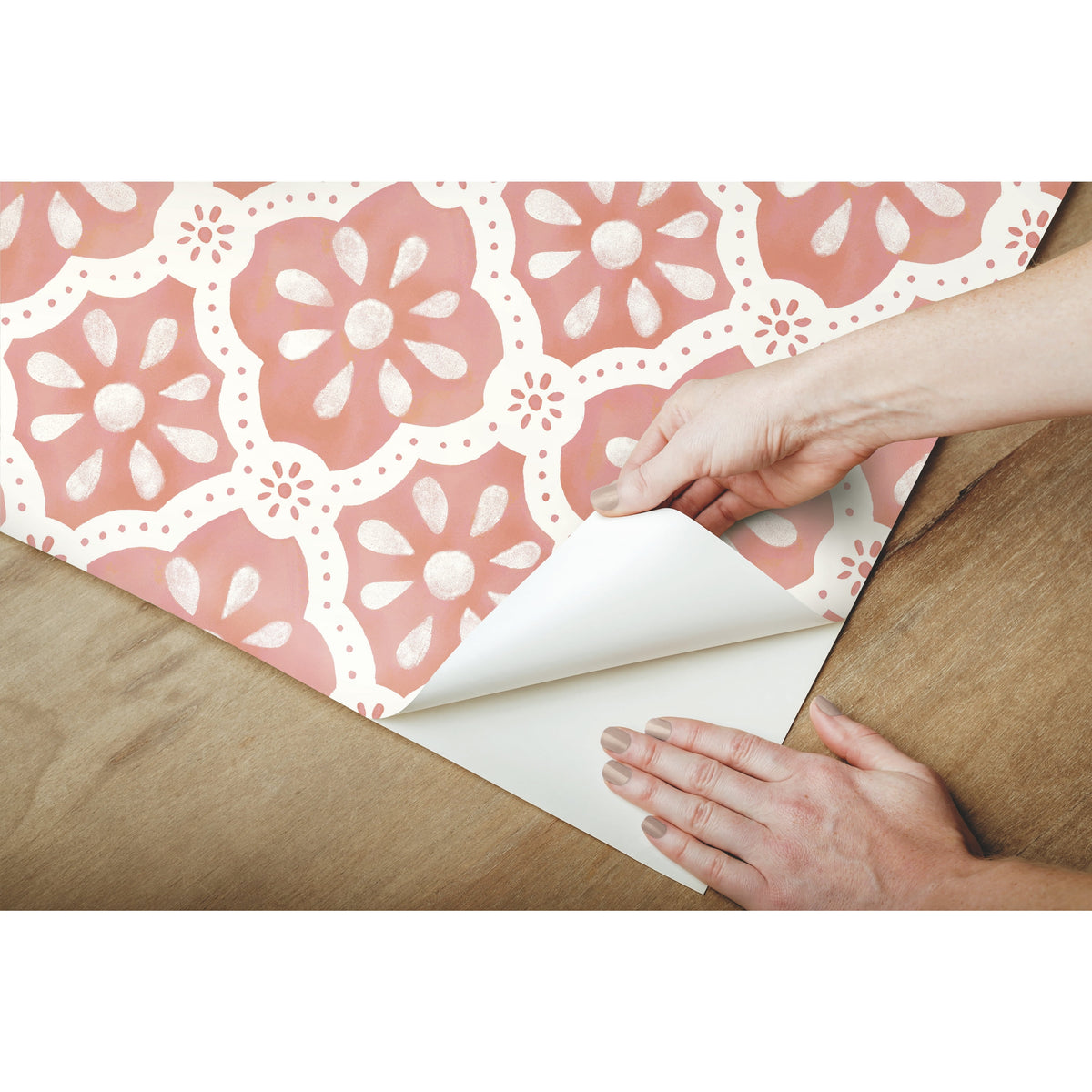 The Pioneer Woman Pink Salmon Washy Trellis Peel and Stick Wallpaper, 18" x 18.86'