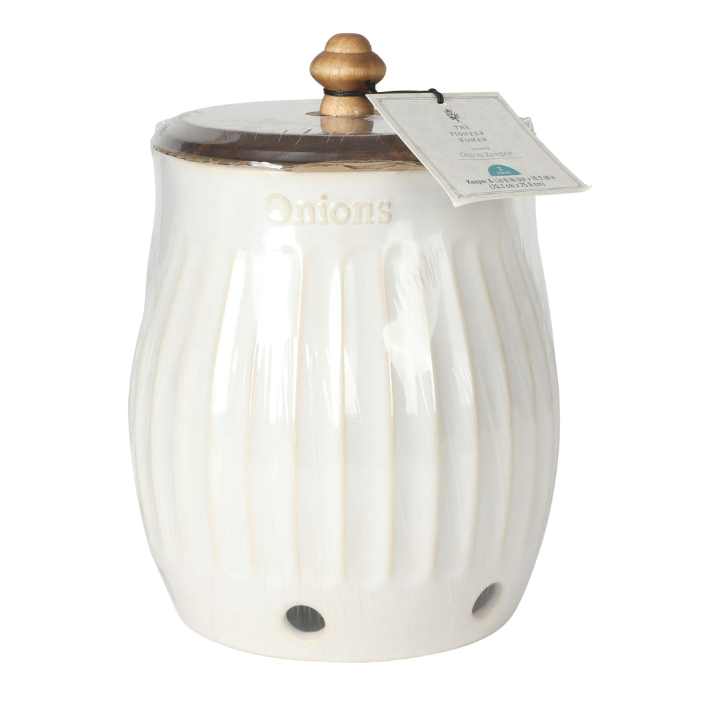 The Pioneer Woman Colette Stoneware Onion Keeper, White