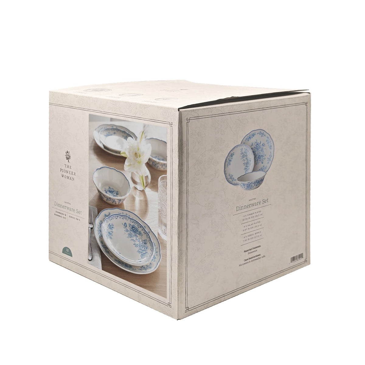 The Pioneer Woman Agatha 12-Piece Stoneware Dinnerware Set, Blue