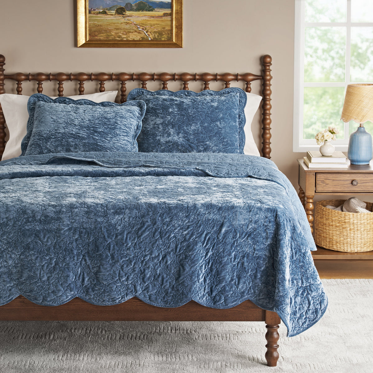 The Pioneer Woman Eloise Floral Velvet Quilt, Full/Queen, Blue Dust Bedding