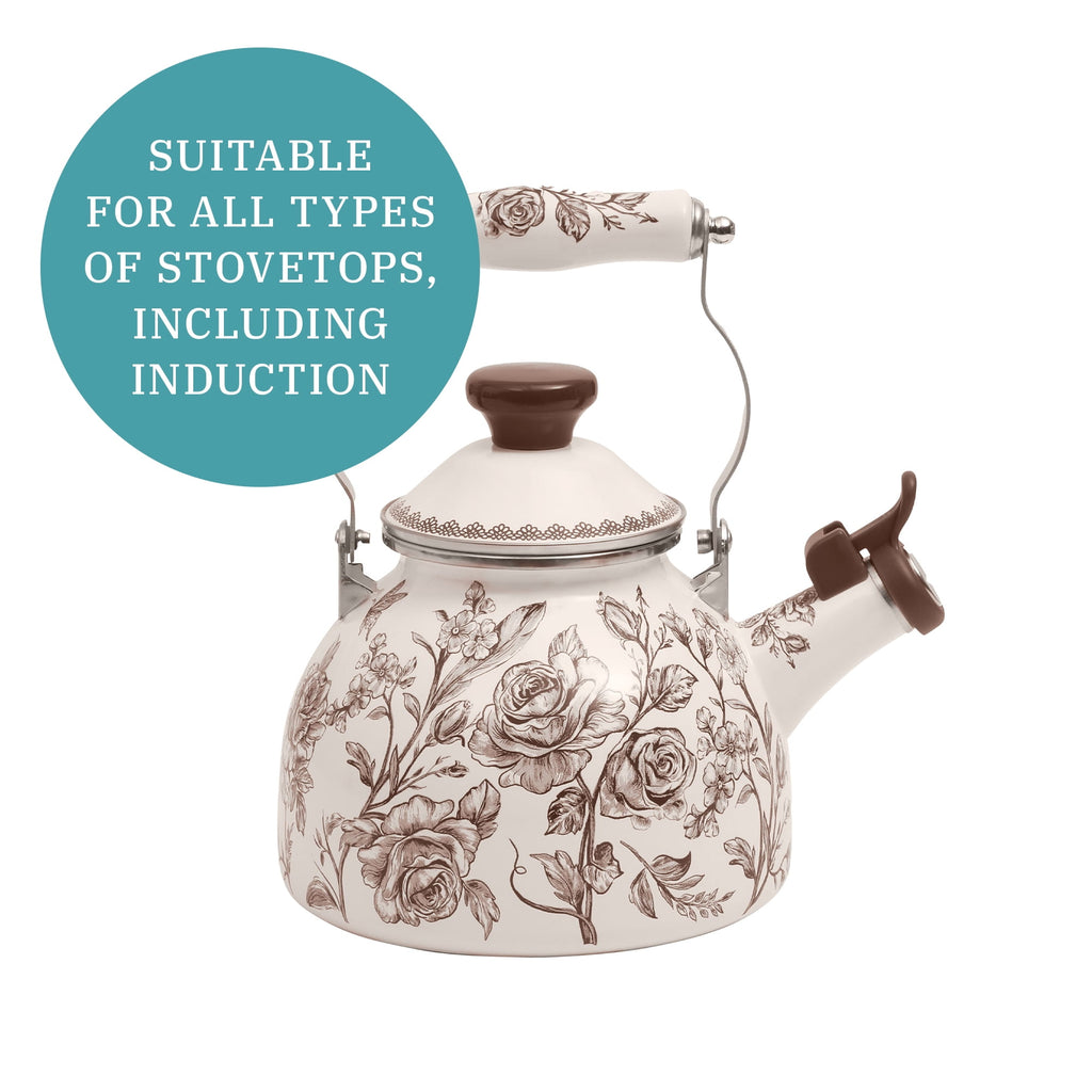 The Pioneer Woman 2.0-Quart Enamel on Steel Agatha Tea Kettle, Brown