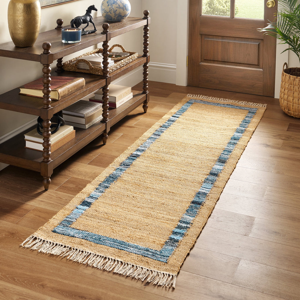 The Pioneer Woman Denim Jute Runner Rug, Natural with Blue Border, 30 x 96 Inches