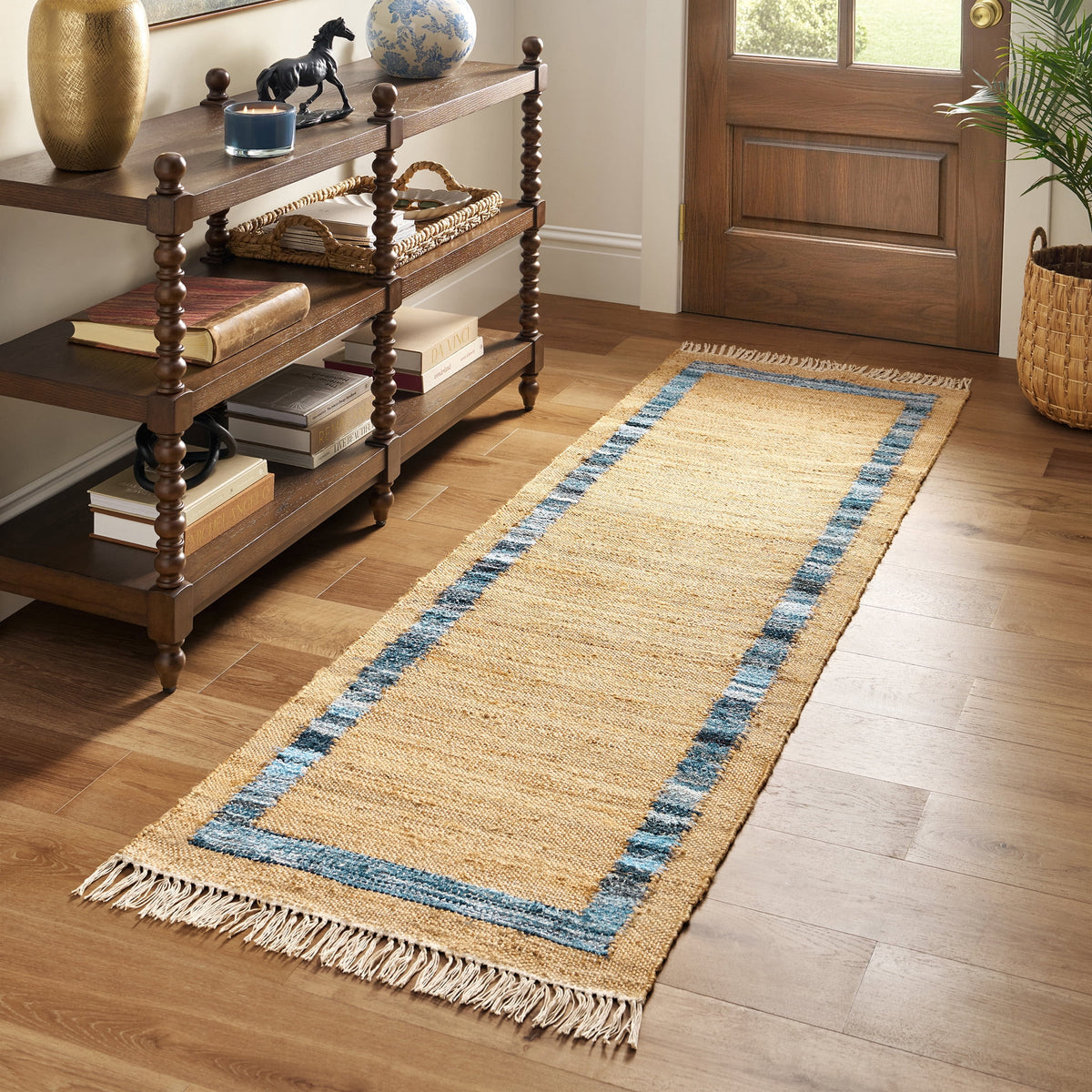 The Pioneer Woman Denim Jute Runner Rug, Natural with Blue Border, 30 x 96 Inches