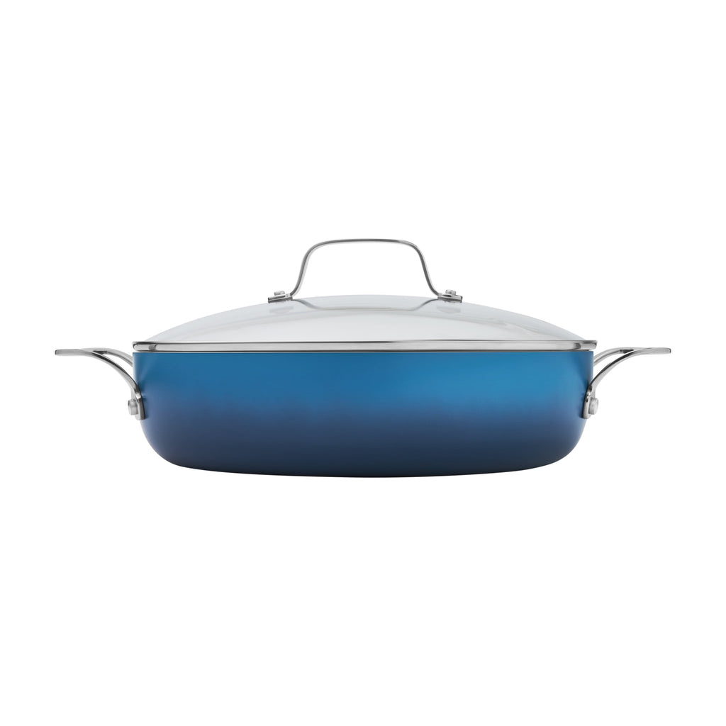 The Pioneer Woman Harlow 12" Ceramic Non-Stick Everyday Pan with Lid, Denim Blue