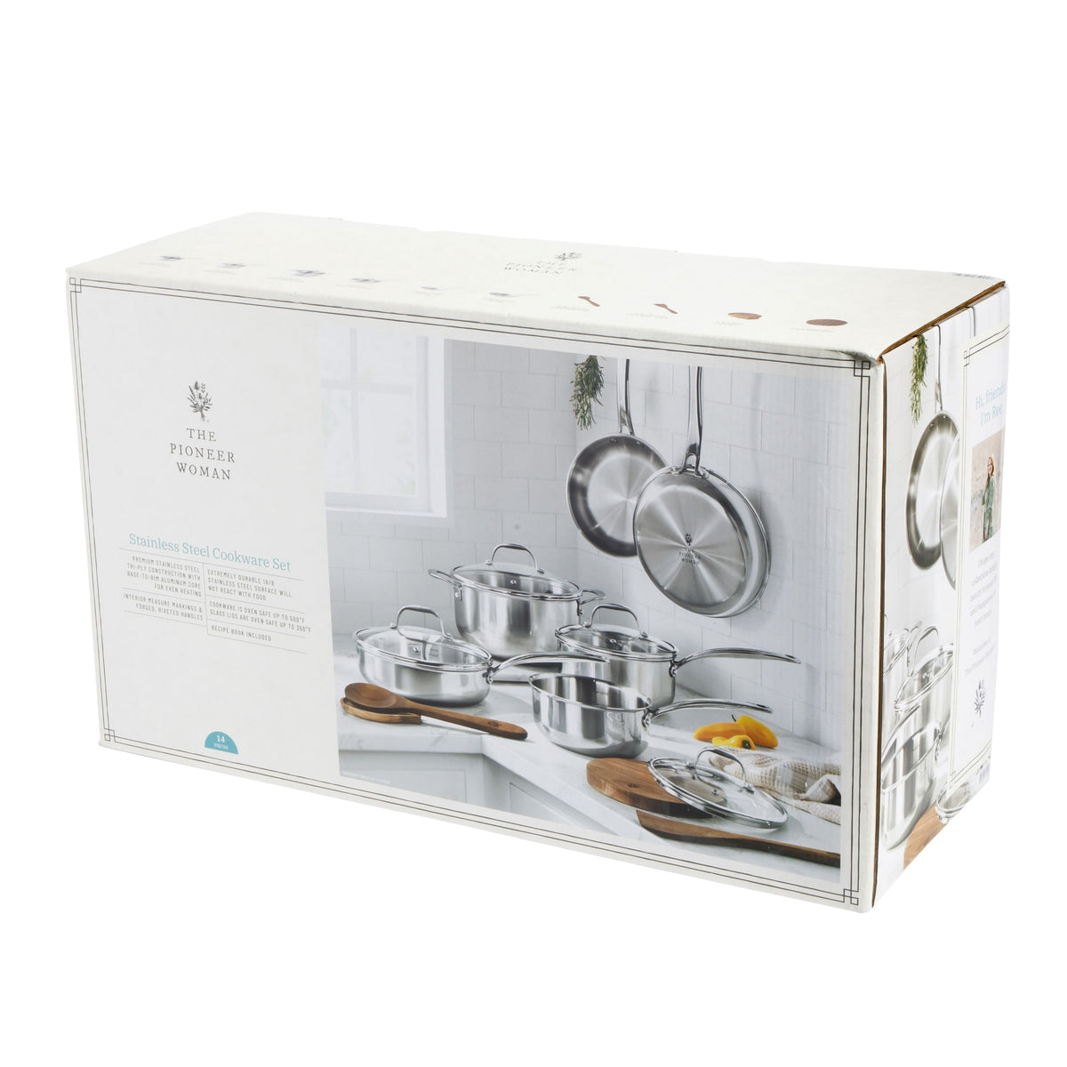 The Pioneer Woman 14-Piece Stainless Steel Cookware Set, Cooking Pots and Pans Set with Kitchen Utensils