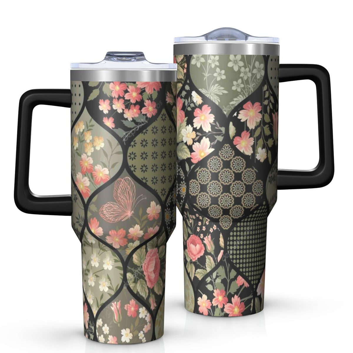 OBREWU Pioneer Flower Tumbler with Handle and Lid,40oz Pioneer Flower Double Wall Vacuum Insulated Tumbler,Pioneer Flower