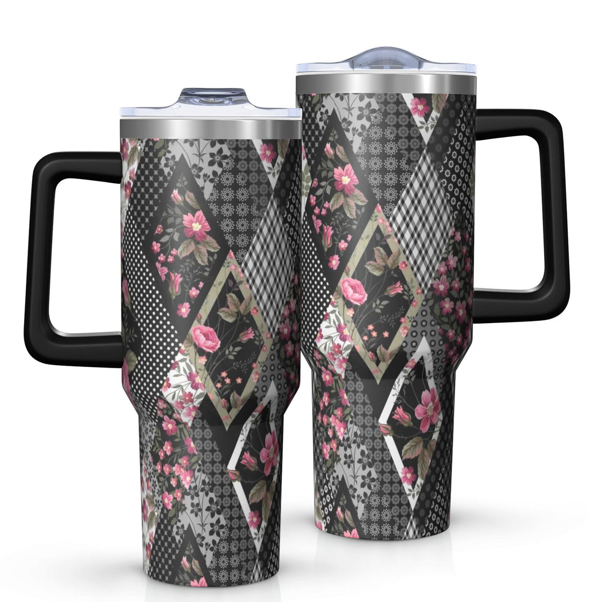 OBREWU Pioneer Flower Tumbler with Handle and Lid,40oz Pioneer Flower Double Wall Vacuum Insulated Tumbler,Pioneer Flower