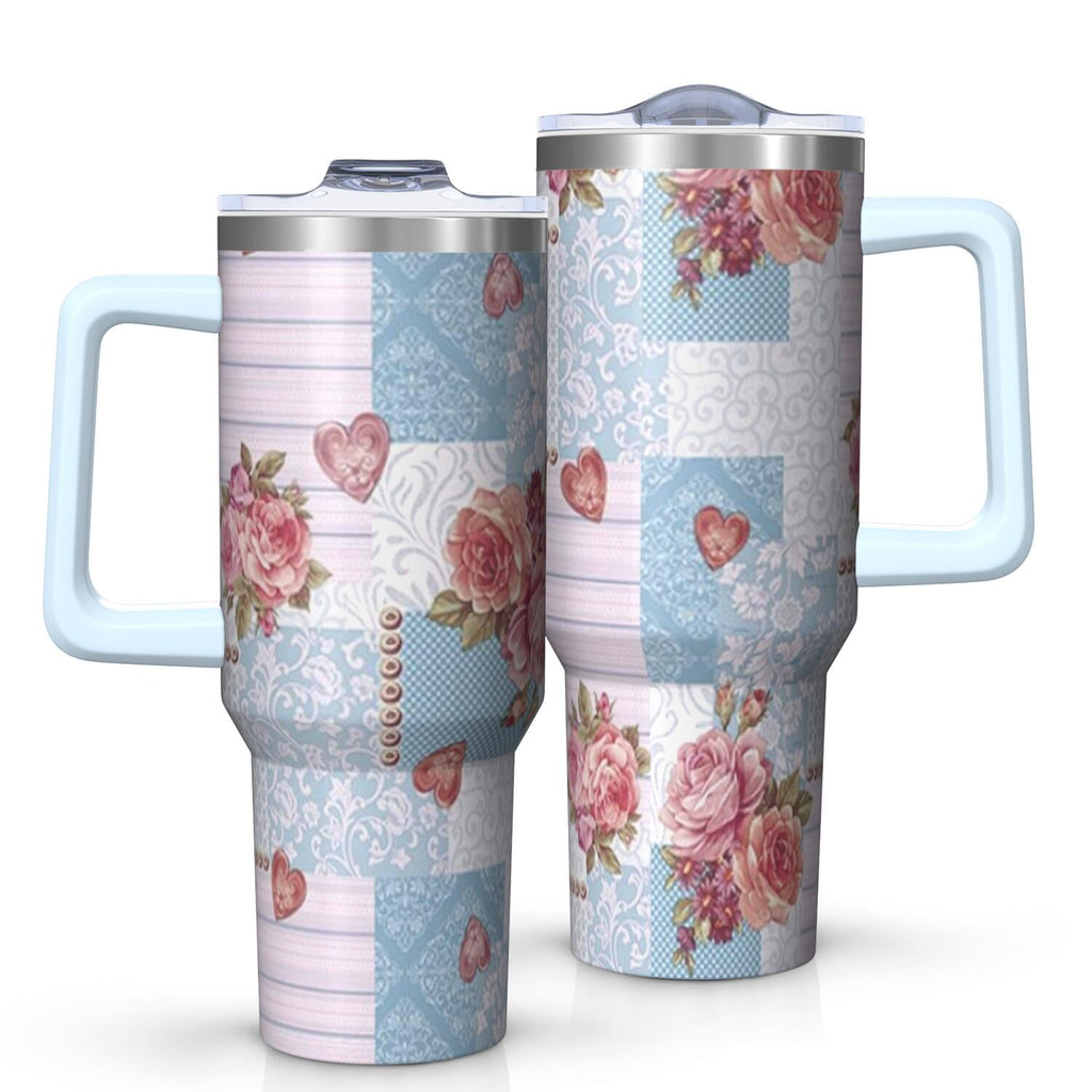 OBREWU Pioneer Flower Tumbler with Handle and Lid,40oz Pioneer Flower Double Wall Vacuum Insulated Tumbler,Pioneer Flower