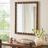 The Pioneer Woman Harper Spindle Wood Decorative Wall Mirror, Beaded Turned Wood Mirror, Rustic Brown 24x30