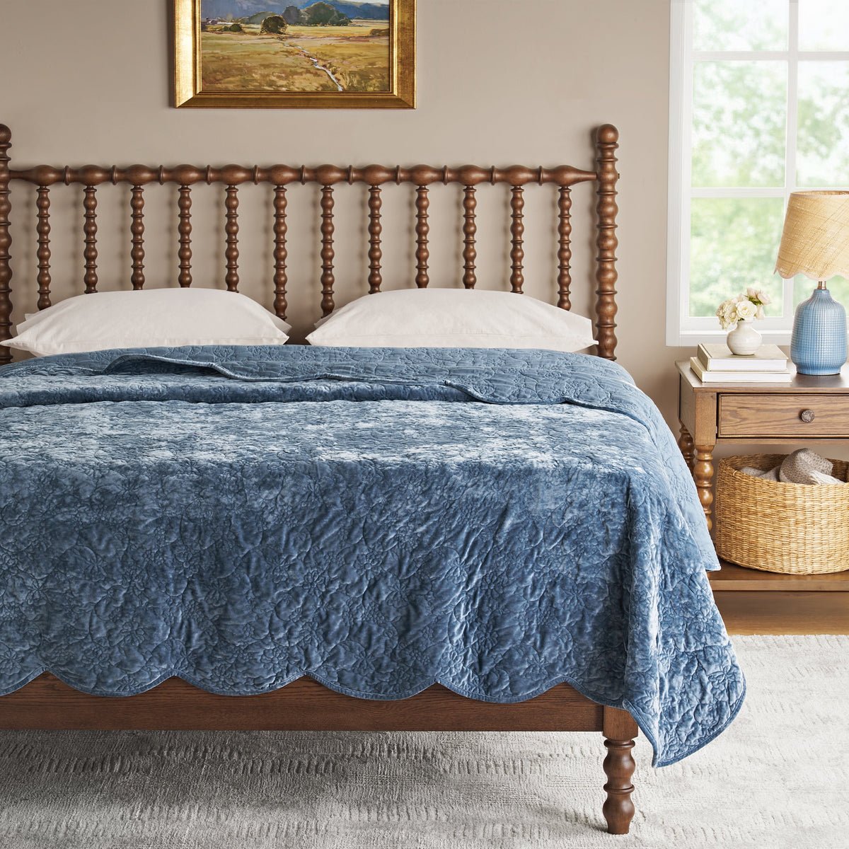 The Pioneer Woman Eloise Floral Velvet Quilt, Full/Queen, Blue Dust Bedding