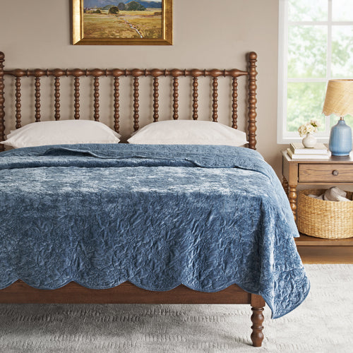 The Pioneer Woman Eloise Floral Velvet Quilt, Full/Queen, Blue Dust Bedding
