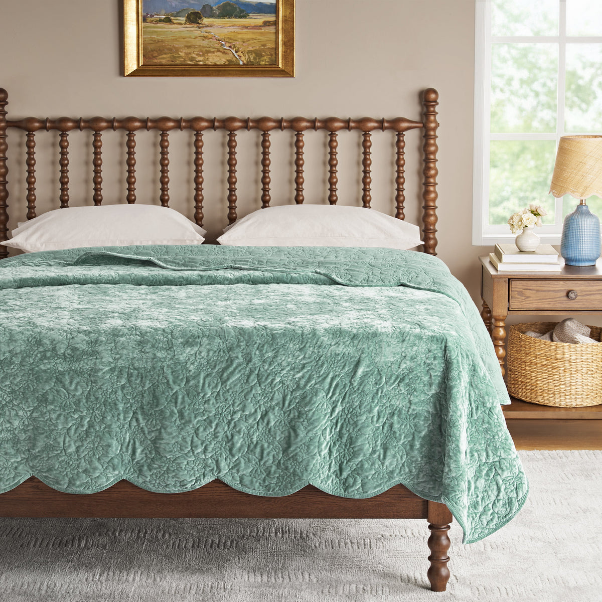The Pioneer Woman Eloise Floral Velvet Quilt, Full/Queen, Blue Dust Bedding - Classic Cottagecore Essential