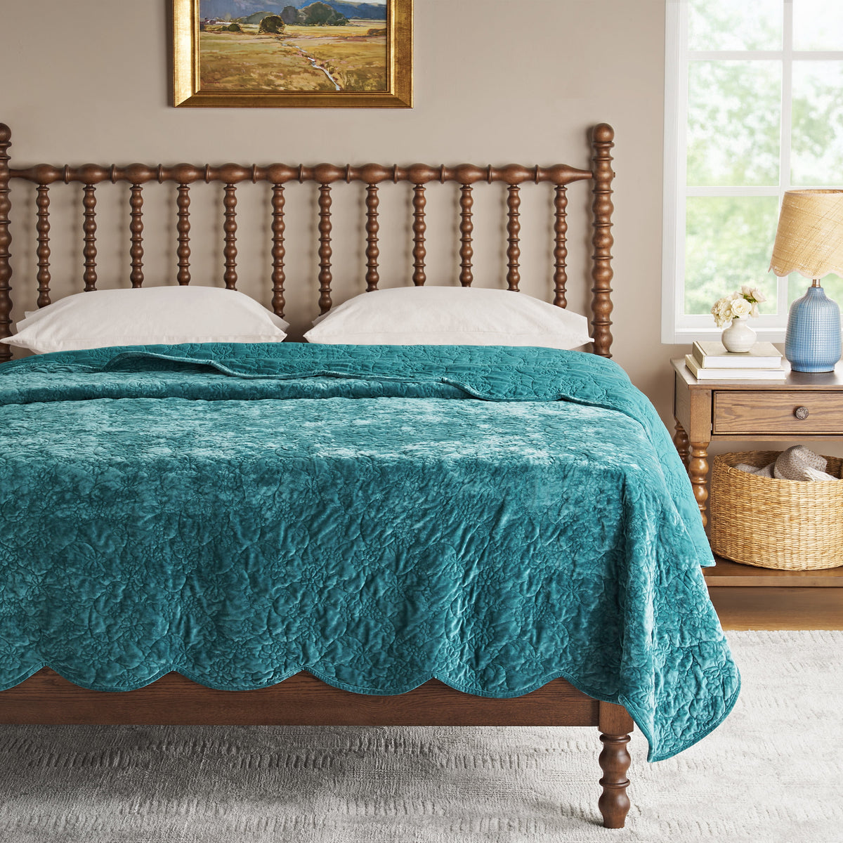 The Pioneer Woman Eloise Floral Velvet Quilt, Full/Queen, Blue Dust Bedding - Classic Cottagecore Essential