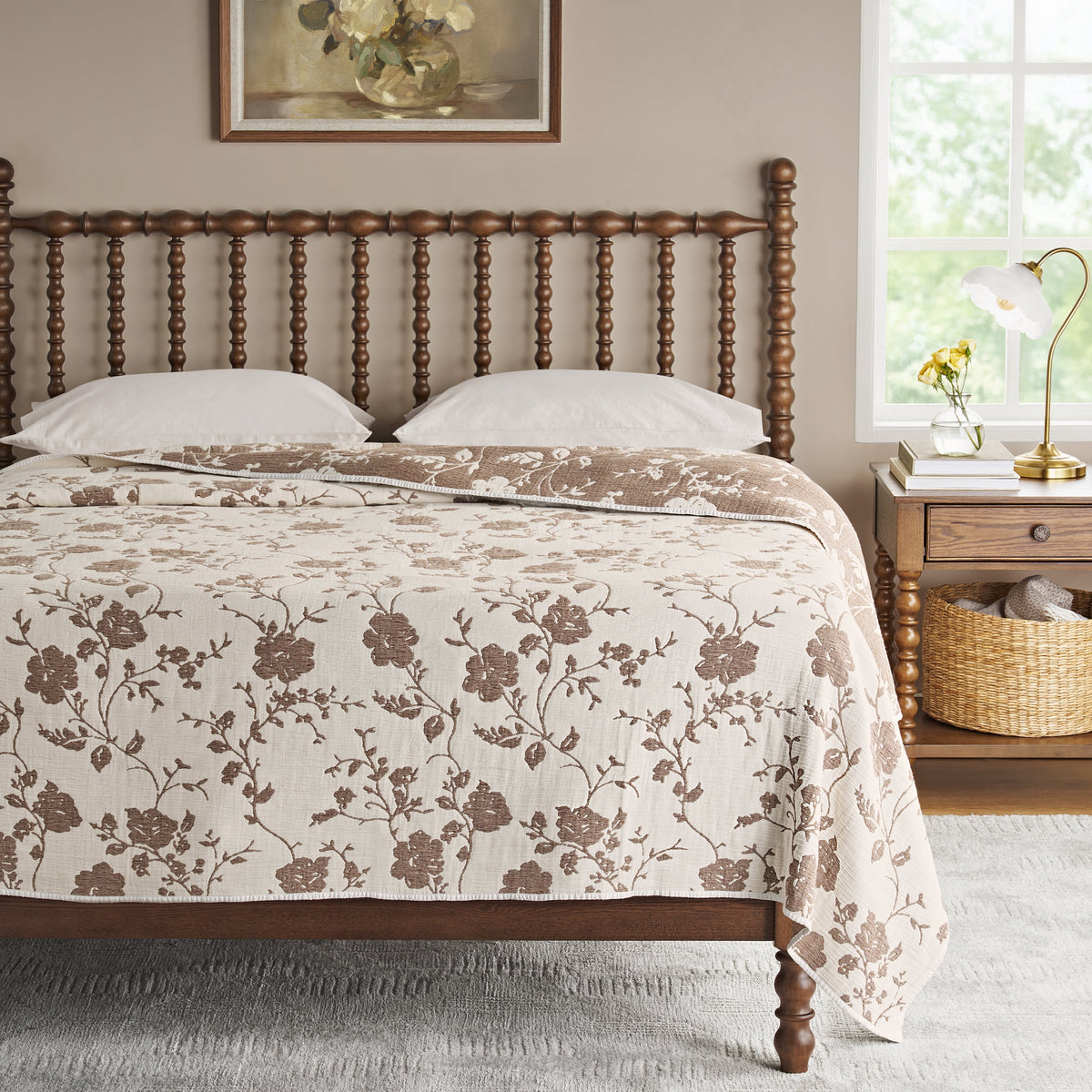 The Pioneer Woman Agatha Floral Gauze Quilt, Full/Queen, Blue Dust, Reversible Bedding - Classic Cottagecore Essential
