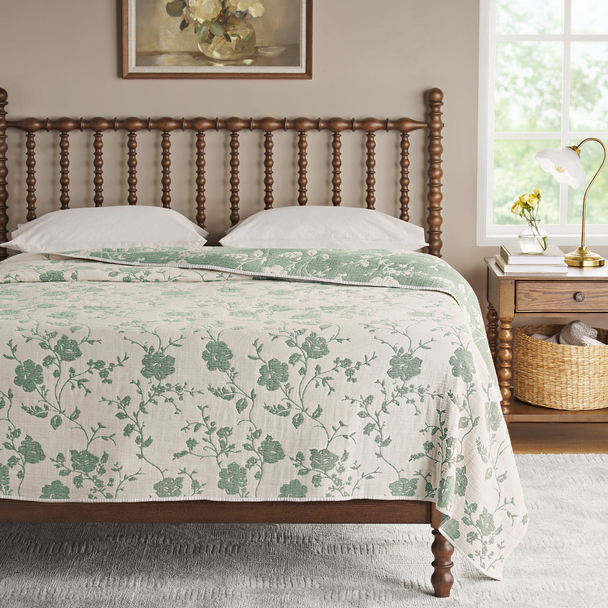 The Pioneer Woman Agatha Floral Gauze Quilt, Full/Queen, Blue Dust, Reversible Bedding - Classic Cottagecore Essential