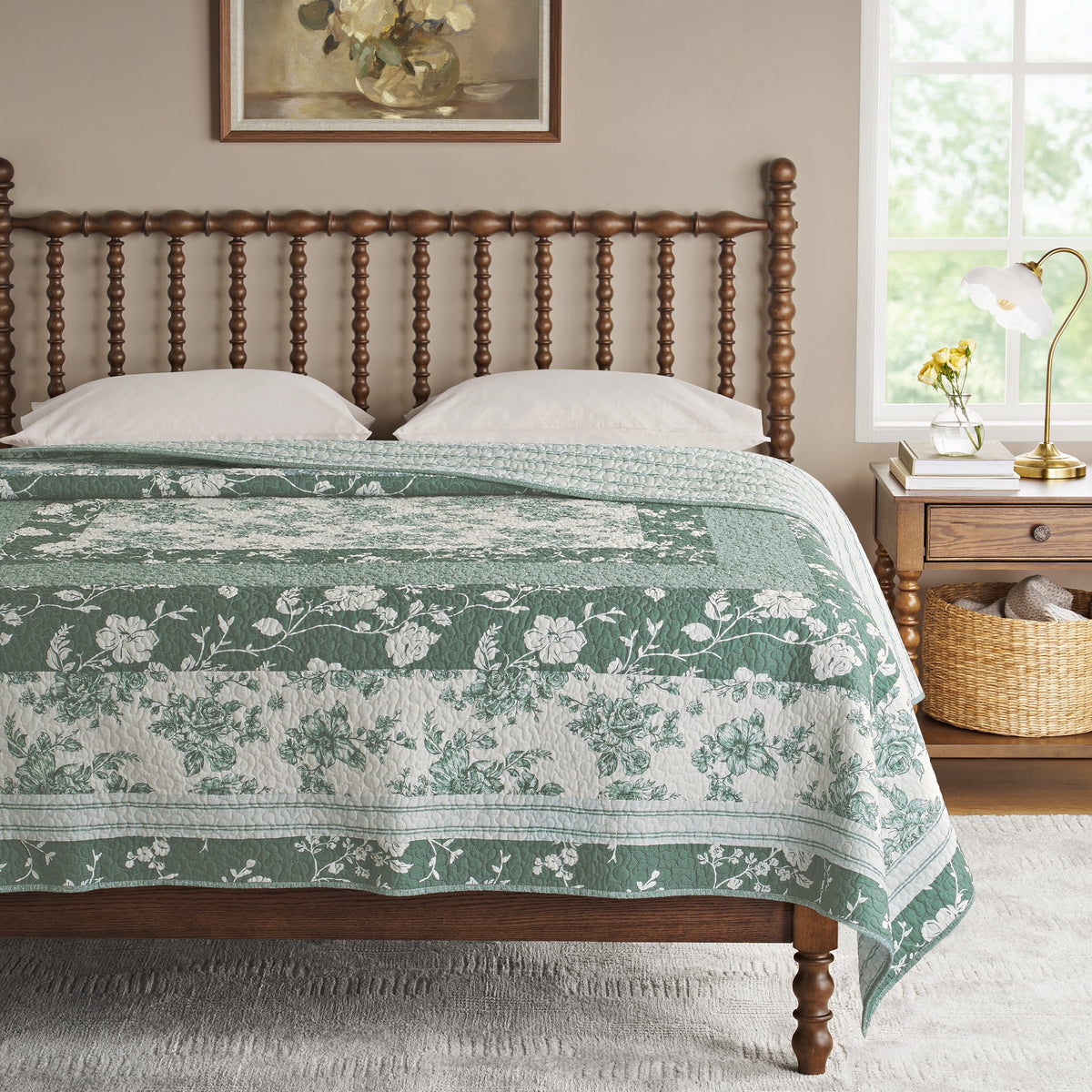 The Pioneer Woman Avery Cotton Patchwork Quilt, Full/Queen, Blue Dust Bedding - Classic Cottagecore Essential