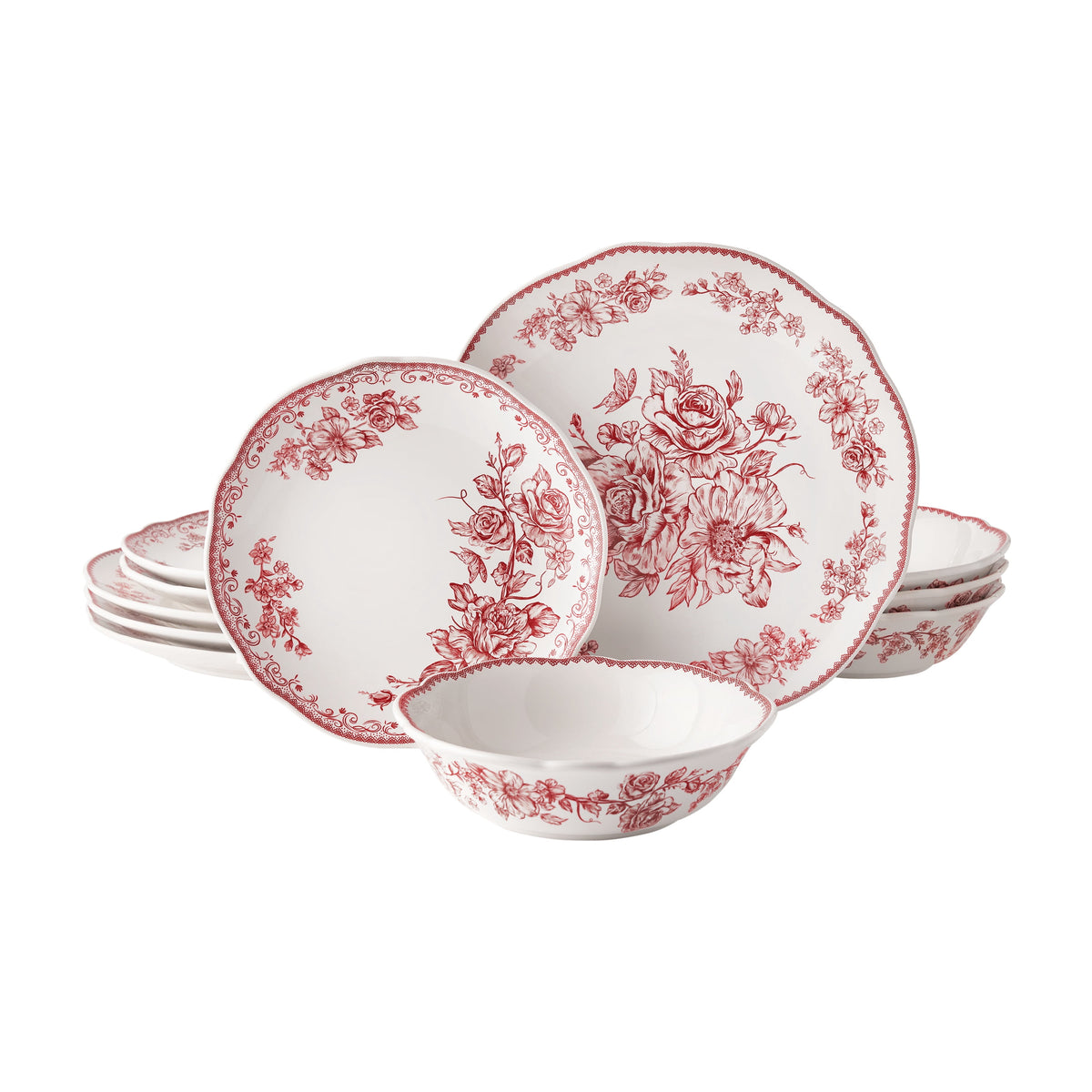The Pioneer Woman Agatha 12-Piece Stoneware Dinnerware Set, Blue - Rustic Ceramic Kitchenware