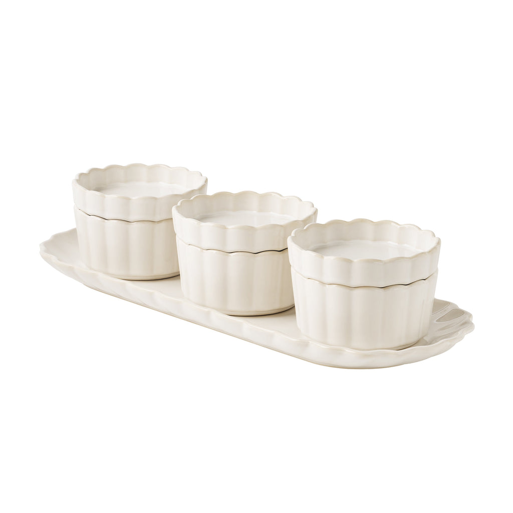 Pioneer Woman Cream Colette Tray with 3 Bowls with lids