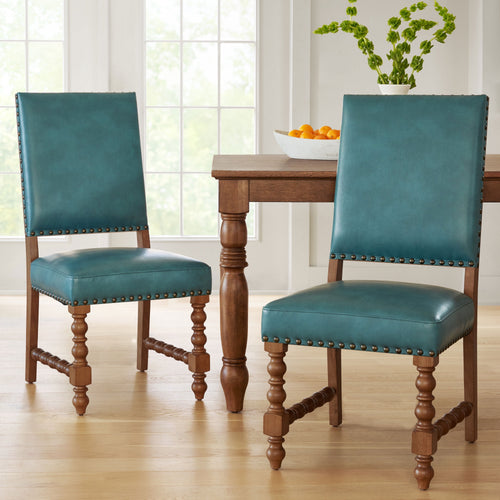 The Pioneer Woman Harper Faux Leather Dining Chairs, Turquoise, Set of 2