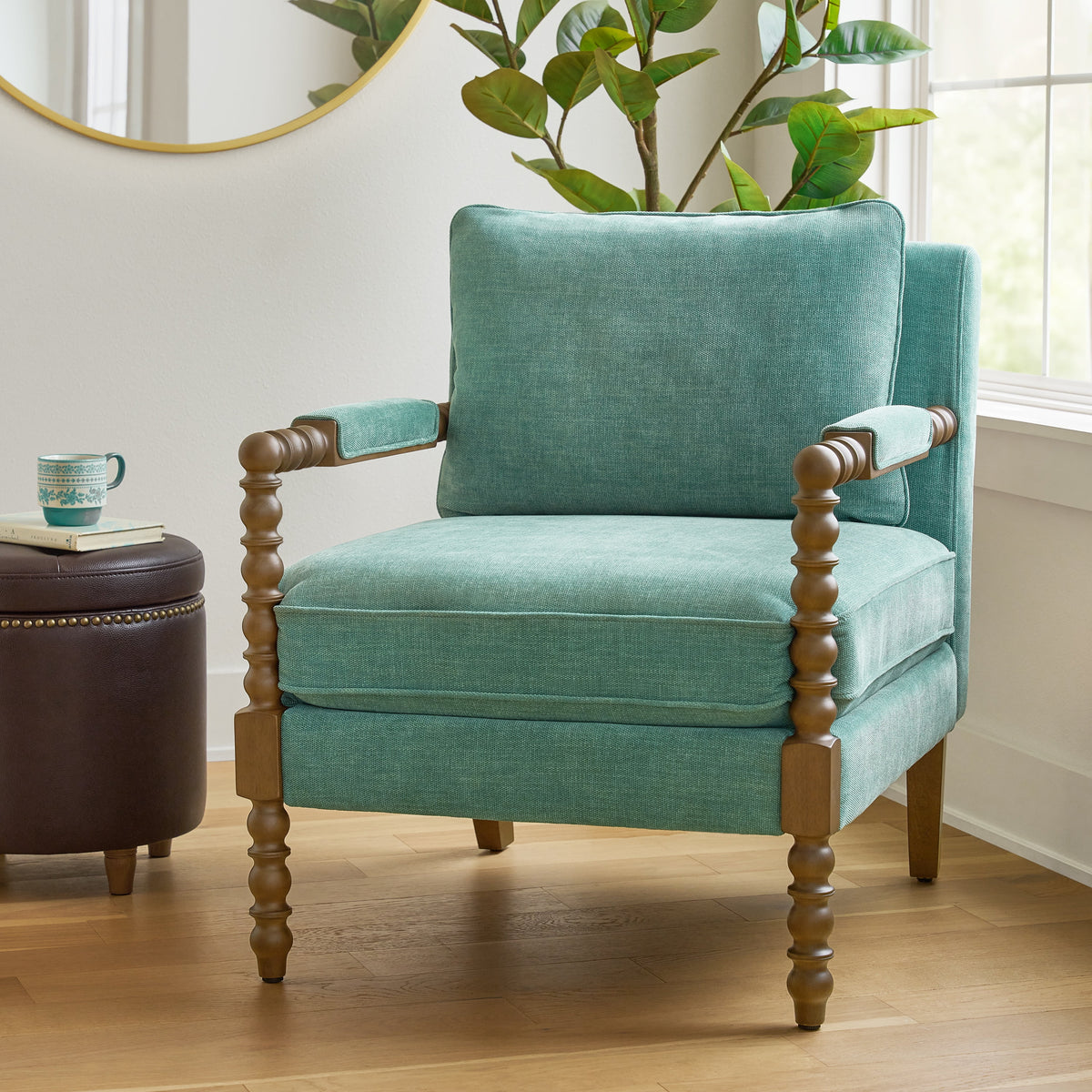 Pioneer Woman Harper Spindle Accent Chair, Antique White Fabric Upholstery - Classic Cottagecore Essential