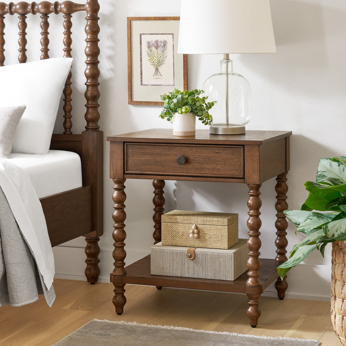 The Pioneer Woman Harper Spindle Nightstand with USB Charging Ports, Adults and Teens, White Finish -