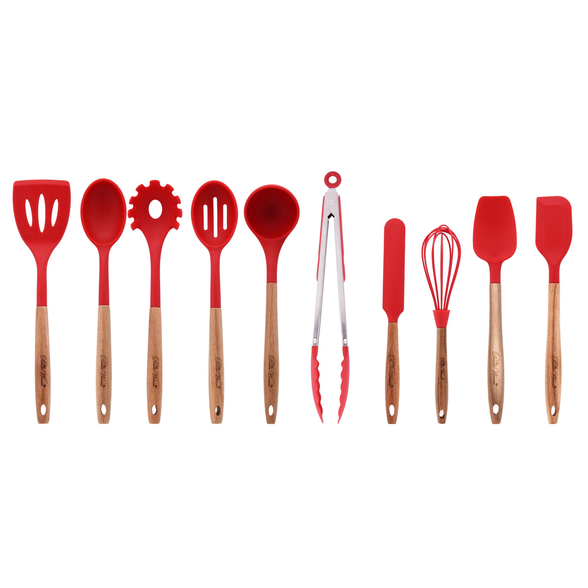 The Pioneer Woman 10-Piece Silicone and Acacia Wood Handle Cooking Utensils Set, Blue - Classic Cottagecore