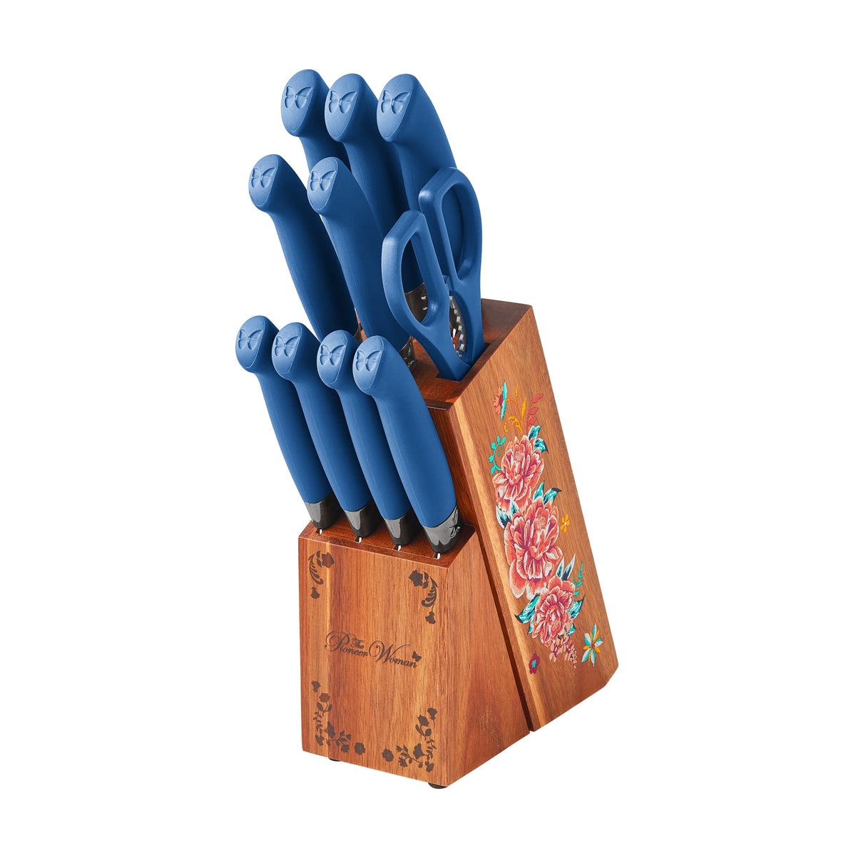 The Pioneer Woman Sweet Rose 11-Piece Stainless Steel Knife Block Set, Red - Classic Cottagecore Essential