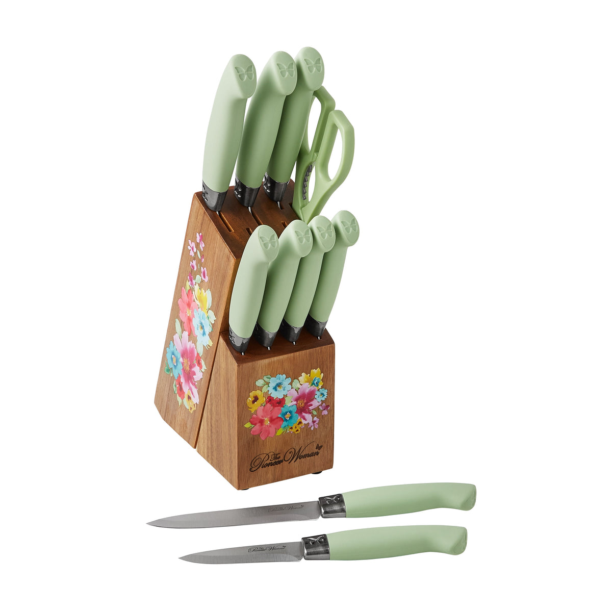 The Pioneer Woman Sweet Rose 11-Piece Stainless Steel Knife Block Set, Red - Classic Cottagecore Essential