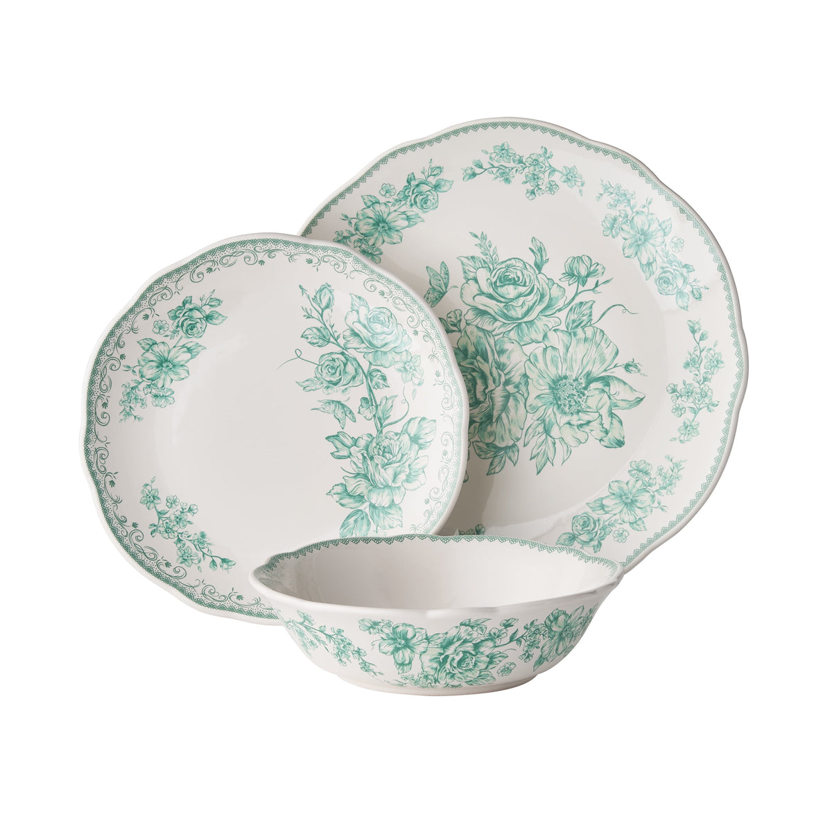 The Pioneer Woman Agatha 12-Piece Stoneware Dinnerware Set, Blue - Rustic Ceramic Kitchenware